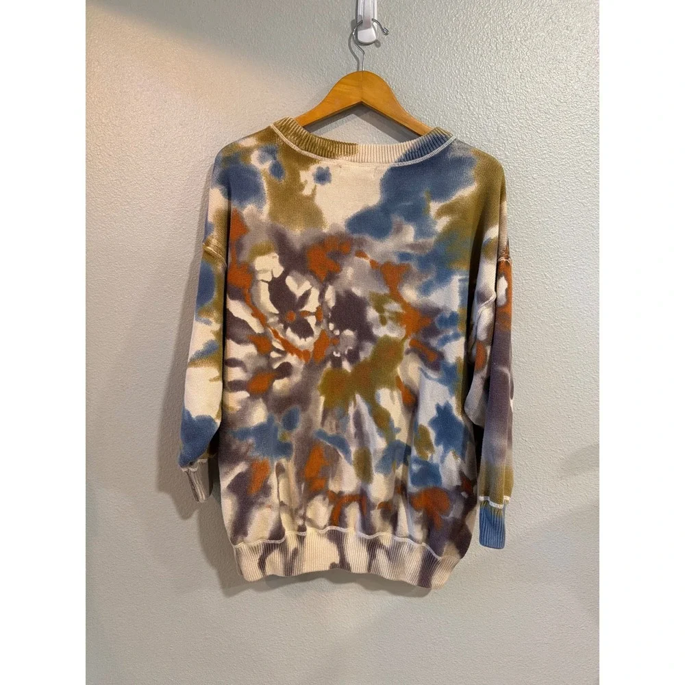 Natural Life Tie Dye Sweater Womens S/M Oversized Cotton Boho Crew Neck Blue - Picture 4 of 7